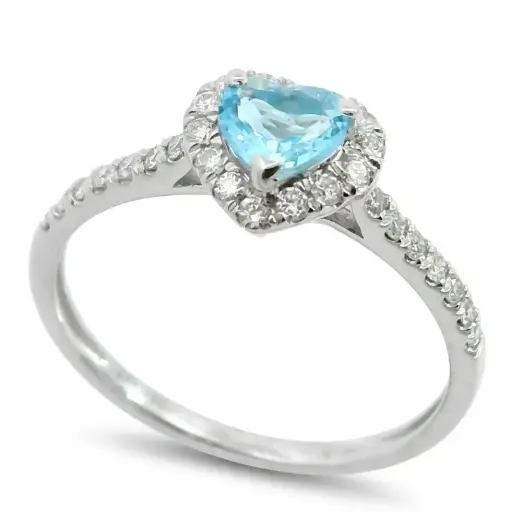 [B4236B/0.25] SORTIJA TOPACIO AZUL CORAZON 5MM(0.37 CT) Y  BRILLANTES DI 28 RD VSI H 0.25  CT TW