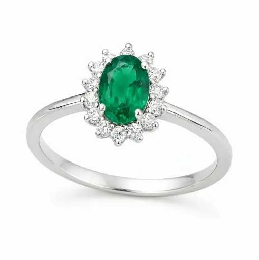[B4248/SEB] SORTIJA  ESMERALDA OVAL 0.98CT Y  BRILLANTES 0.30 CT TW