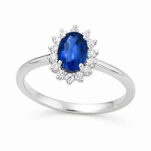 [B4248/SZB] 0.98 OVAL SAPPHIRE AND 0.30 CT TW DIAMONDS RING