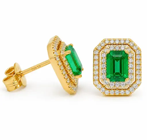 [B4250EP/0.68] 0.65 CT TW EMERALD AND 0.34 CT TW DIAMONDS STUD EARRINGS
