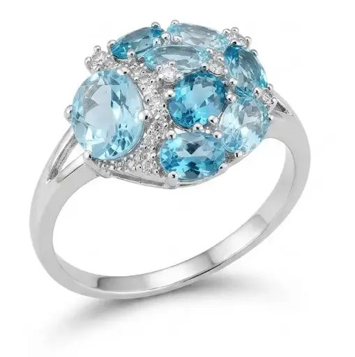 [B4252] DIAMOND AND TOPAZ WHITE GOLD RING(SWISS-SKY BLUE AND LONDON BLUE)