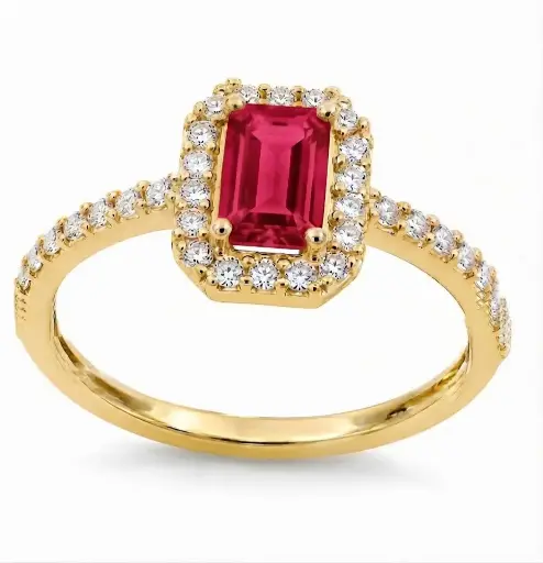 [B4254SR/0.27] 6x4MM(0.66 CT) RUBI RING WITH 0.08 CT TW DIAMONDS