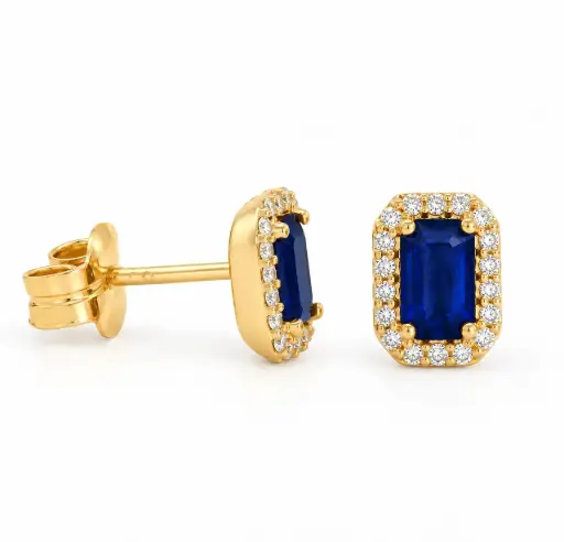 [B4254Z/0.14] 0.80 CT TW SAPPHIRE AND 0.14 CT TW DIAMOND STUD EARRINGS