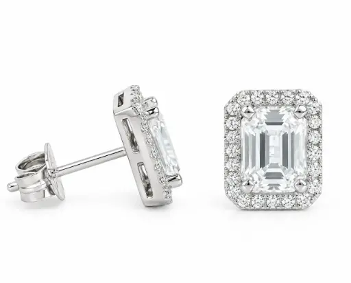 [B4234ZB/0.28] 7x5MM(2.2 CT TW) WHITE SAPPHIRE  STUD EARRINGS WITH H-SI DIAMONDS(0.28 CT TW)