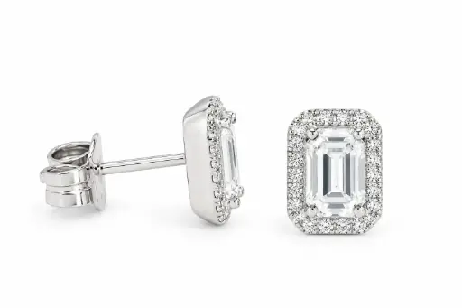 [B4195PZB/0.14] 0.80 CT TW WHITE SAPPHIRE AND 0.14 CT TW DIAMONDS STUD EARRINGS