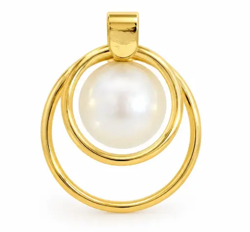 [00267C] 16MM DOUBLE CIRCLE PENDANT WITH 8MM FRESHWATER BUTTON PEARL
