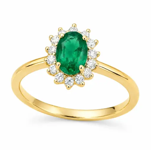 [B4248/SE] SORTIJA  ESMERALDA OVAL 0.98CT Y  BRILLANTES 0.30 CT TW 