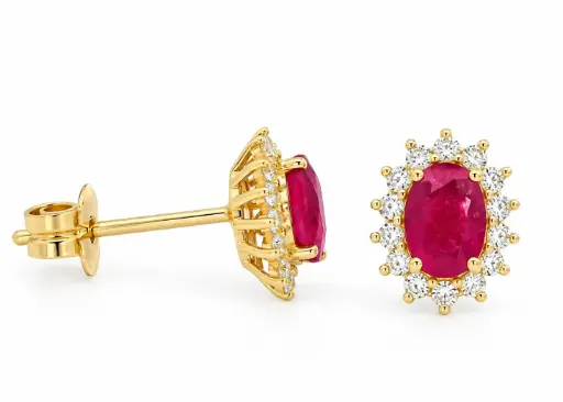 [B4217R] PENDIENTES RUBI Y BRILLANTES Di 28 RD 0.30 RUBI 1.30 CT TW.SI H