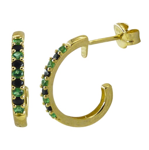 [4987] 13MM BLACK AND GREEN CZ HOOP EARRINGS.