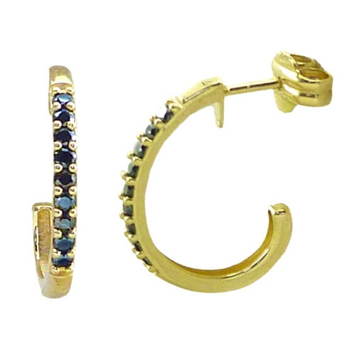 [4987N] 13MM HOOP EARRINGS WITH BLACK CZ.