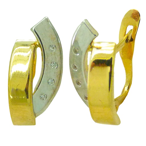 [5152] TWO TONE CZ LEVERBACK EARRINGS.