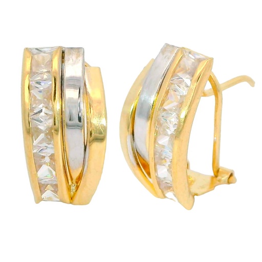 [3102] CARRE CZ OMEGA BACK EARRINGS.