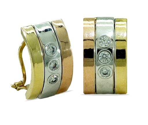 [3936] PENDIENTES 2 BANDAS LISAS 1 BANDA PIEDRAS.TRICOLOR.OMEGA