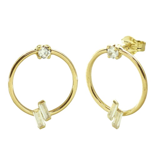 [5572] 1'2x14MM HOOP EARRINGS WITH BAGUETTE CZ.