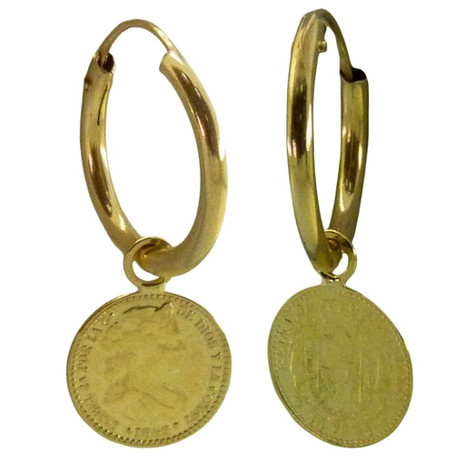 [5060] 1'5x13MM ROUND TUBE HOOP EARRINGS WITH COINS.