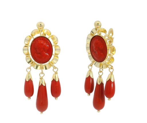 [7924C] PENDIENTES ARQUILLO 10x8MM 3 PERITAS  COLOR CORAL CATALAN.35x24MM.
