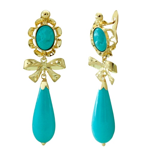 [7380/LT] PENDIENTES ARQUILLO 8x6MM CON  LAZO COLOR TURQUESA.44MM.CATALAN