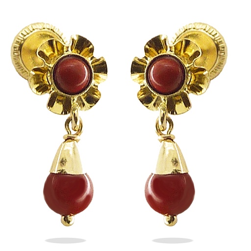 [1516/2C] PENDIENTES ARQUILLO BOLA COLOR CORAL.TORNILLO 15MM.