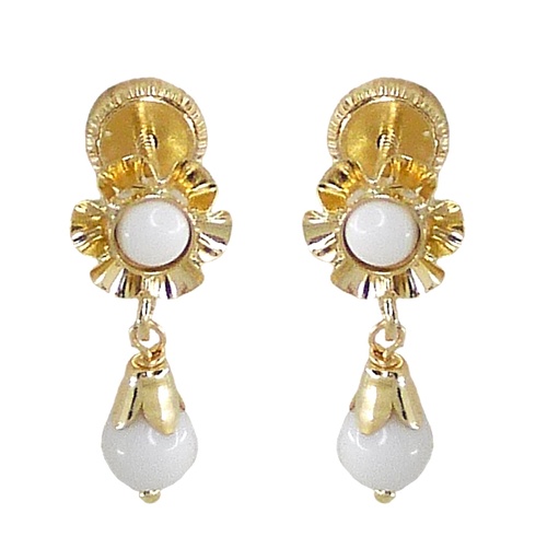 [1516/2M] PENDIENTES ARQUILLO BOLA COLOR MARFIL .TORNILLO.15MM.