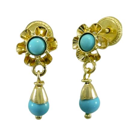 [1516/2T] PENDIENTES ARQUILLO BOLA COLOR TURQUESA.TORNILLO.15MM.