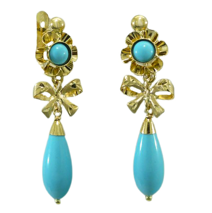 [6050/LT] PENDIENTES ARQUILLO COLOR TURQUESA CON LAZO. CATALAN 35MM