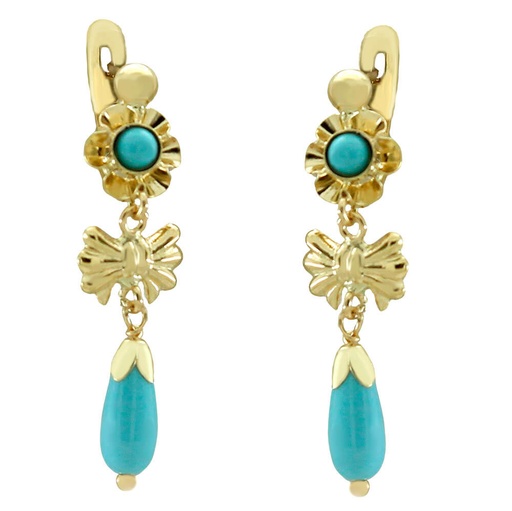 [8077T] PENDIENTES ARQUILLO LAZO COLOR  TURQUESA CATALÁN 28MM.