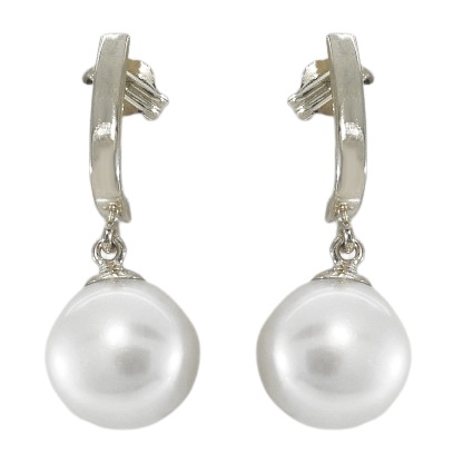 [3598B] PENDIENTES BANDA ORO BLANCO PERLAS 10/10'5MM.26MM PRESION