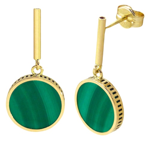 [5382/P] 9MM ROUND MALACHITE EARRINGS.