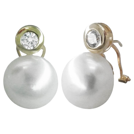 [1703B] PENDIENTES CHATON ORO BLANCO 4MM Y PERLA 12MM.OMEGA Perla Cultivada