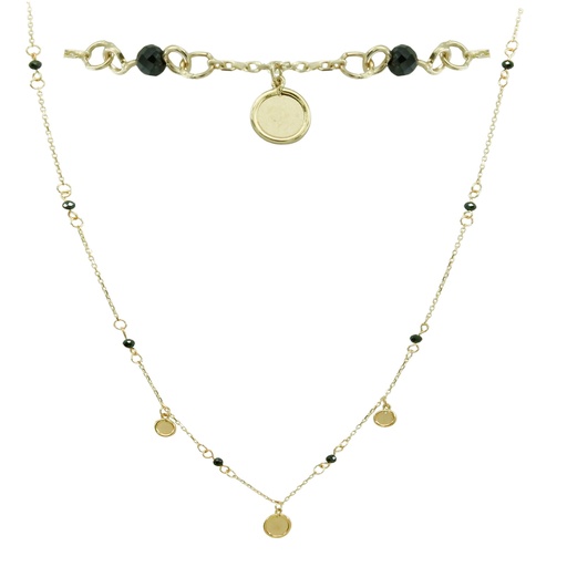 [5743] BLACK BEADS AND DISCS NECKLACE.