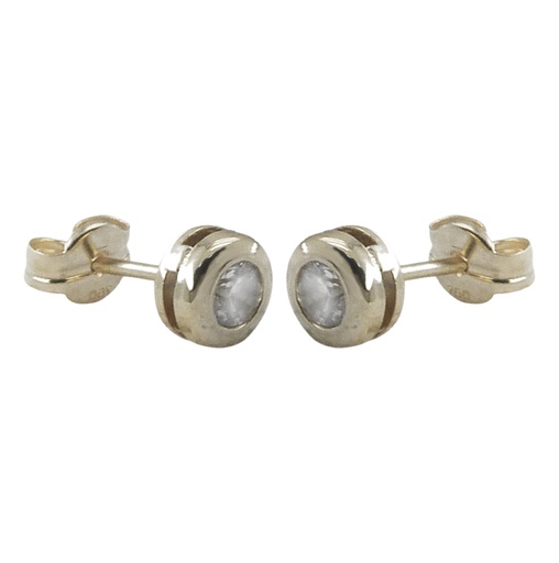 [1674B] 4MM CZ WHITE GOLD CHATON STUD EARRINGS.