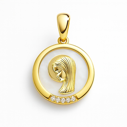 [4681] MEDALLA REDONDA VIRGEN NIÑA 14MM CON NACAR