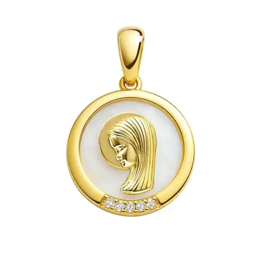 [4681] MEDALLA REDONDA VIRGEN NIÑA 14MM CON NACAR