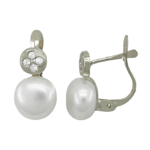 [2390B] 7MM BUTTOM PEARL LEVERBACK EARRINGS.WHITE GOLD