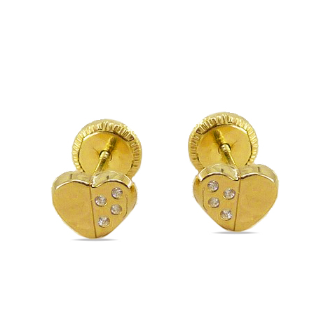 [4673] 6MM HEART STUD EARRINGS WITH CZ.SCREW BACK.