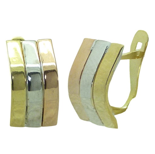 [5465] 11x6MM TRI COLOR CURVED BANDS EARRINGS.LEVERBACK.