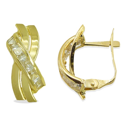 [2561] CURVED BANDS AND CZ LEVERBACK EARRINGS.