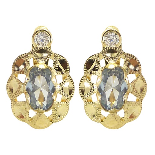 [7819A] PENDIENTES CUBANA PIEDRA DE  6x4MM COLOR AGUAMARINA. 14x9MM.