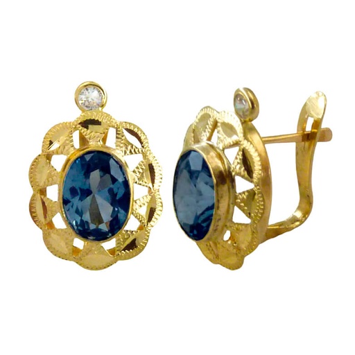 [7819Z] PENDIENTES CUBANA PIEDRA DE  6x4MM COLOR ZAFIRO. 14x9MM.