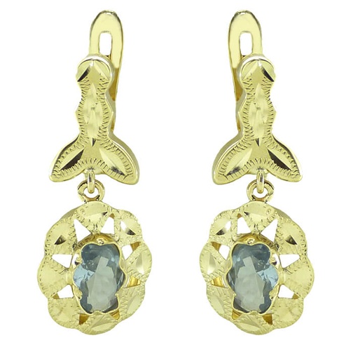 [7707A] PENDIENTES CUBANA PIEDRA COLOR AGUAMARINA DE 6x4MM,CON MOSCA.22MM.