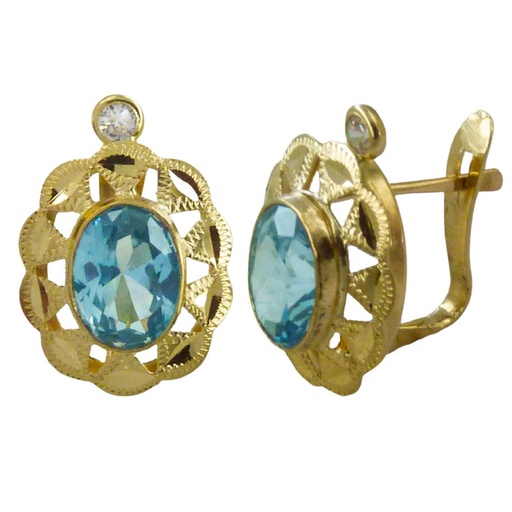 [7822A] PENDIENTES CUBANA PIEDRA COLOR AGUAMARINA DE 8x6MM.CON TOPE.