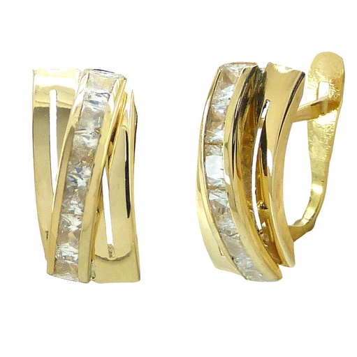 [5536] CURVED BANDS AND CZ LEVERBACK EARRINGS.