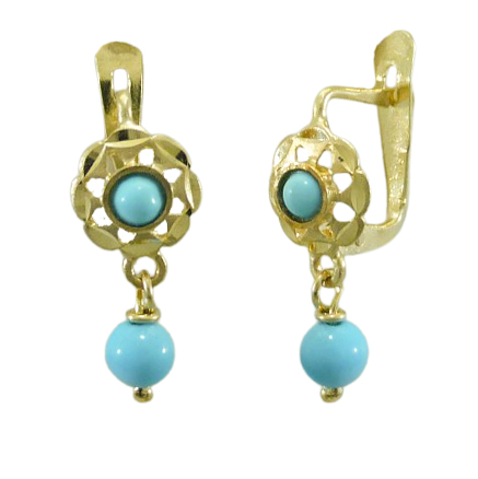 [9680T] PENDIENTES CUBANA BOLA COLOR  TURQUESA.CATALAN.15MM.