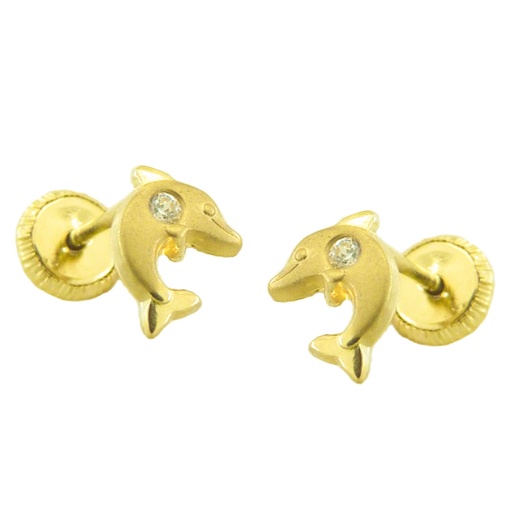 [9760] 7MM DOLPHINS STUD EARRINGS WITH CZ.SCREW BACK.
