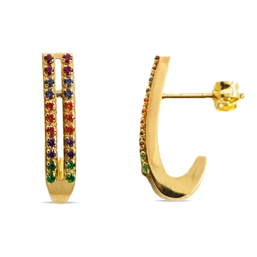 [4689] 15MM COLORED CZ HALF HOOP EARRINGS.