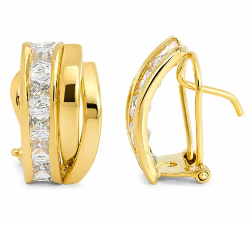 [3102] CARRE CZ OMEGA BACK EARRINGS.