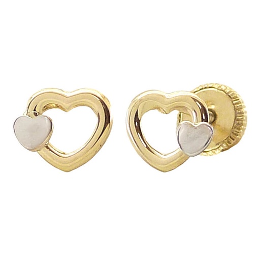 [5557] PENDIENTES DOBLE CORAZON BICOLOR.TORNILLO.5MM.