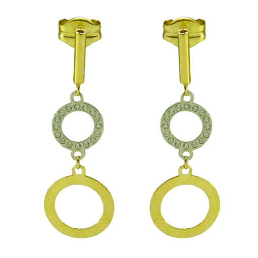 [5122] PENDIENTES  BICOLOR DOBLE CIRCULO. 25MM.PRESION