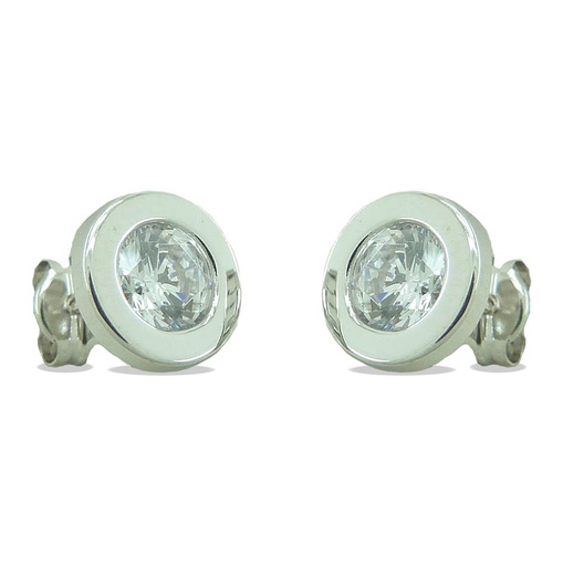 [1029B] 8MM  WHITE GOLD BEZEL STUD EARRINGS.PUSHBACK.