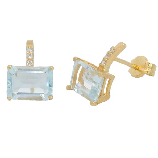 [B4158A] PENDIENTES AGUAMARINA 7x5MM 1.96 CT 6 BRILLANTES 1MM HSI 0.03 CT TW